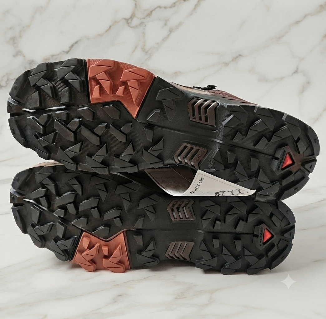 Chaussure de randonnée montante Salomon X Ultra 5 Mid GTX, coloris marron chocolat et orange, imperméable GORE-TEX, pointure 44