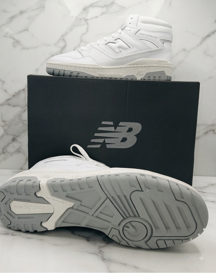 Baskets montantes New Balance 650 blanches, pointure 44, vue de profil